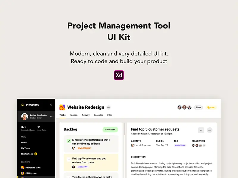 Project Management Adobe Xd UI Kit