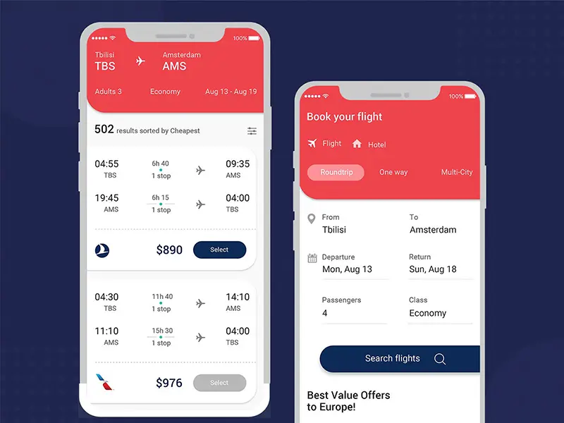 Flight Booking Form For Mobile UI