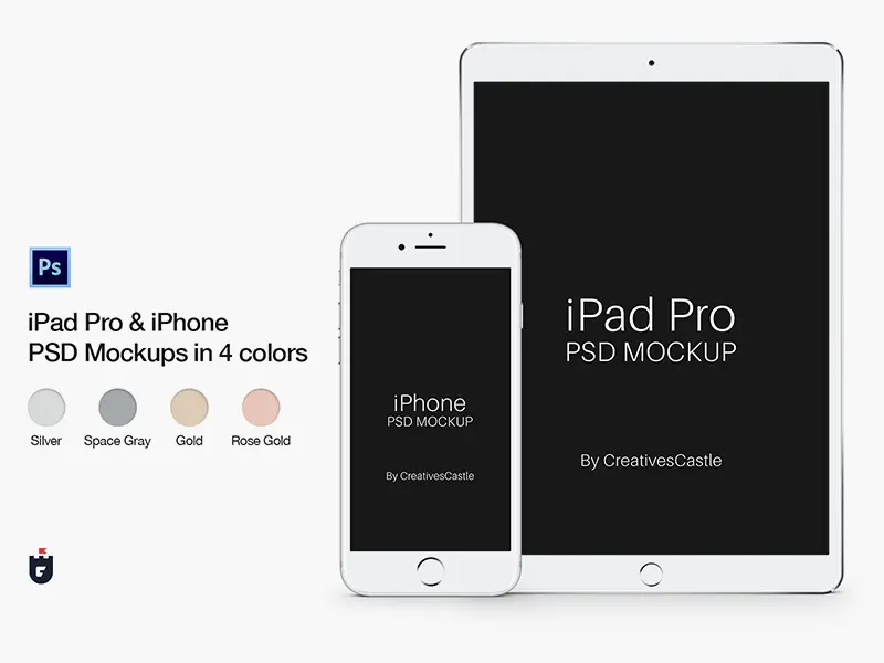 iPhone iPad Pro PSD Mockups In Four Colors