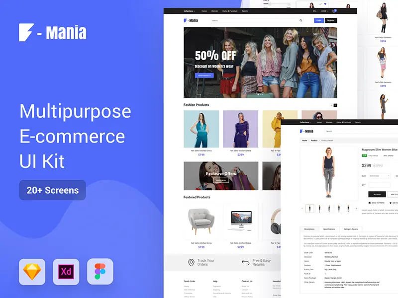 F Mania E commerce Xd UI Kit