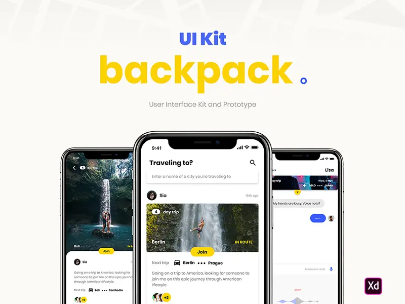 Backpack Free UI Kit for Adobe Xd