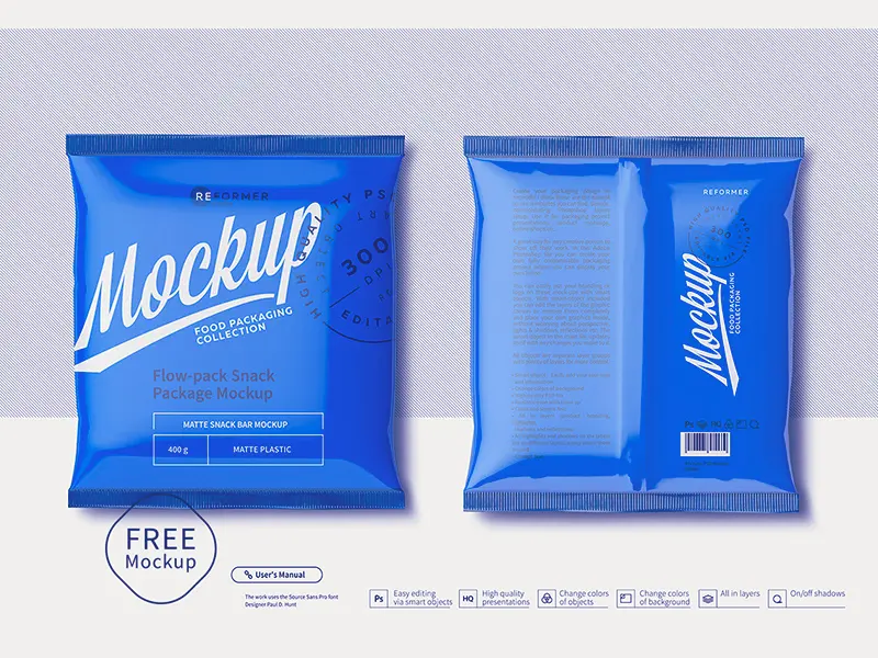 Plastic Snack Package Mockup Front Back Views