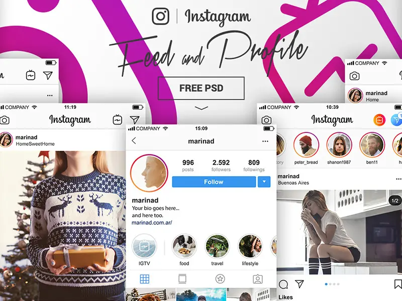 Instagram Complete Feed Profile Mockups Templates