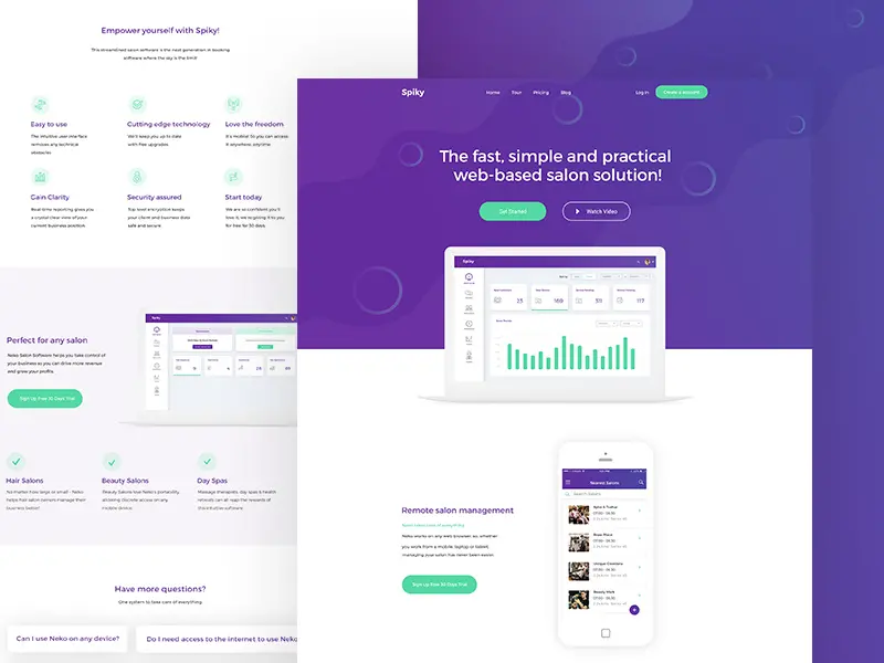 Free Landing Page Template Spiky Salon Software