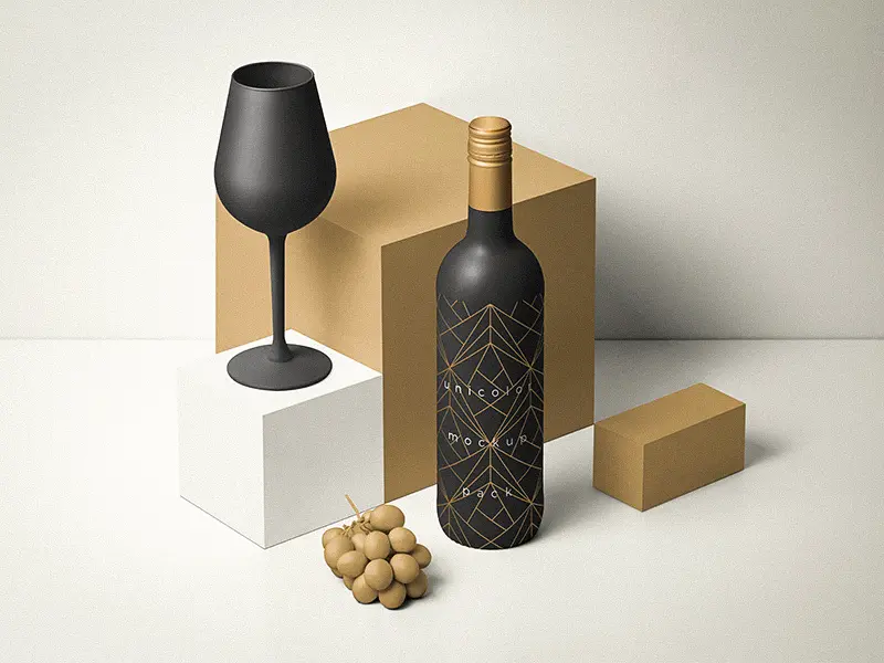 Perspective Wine Bottle Packaging Mockup