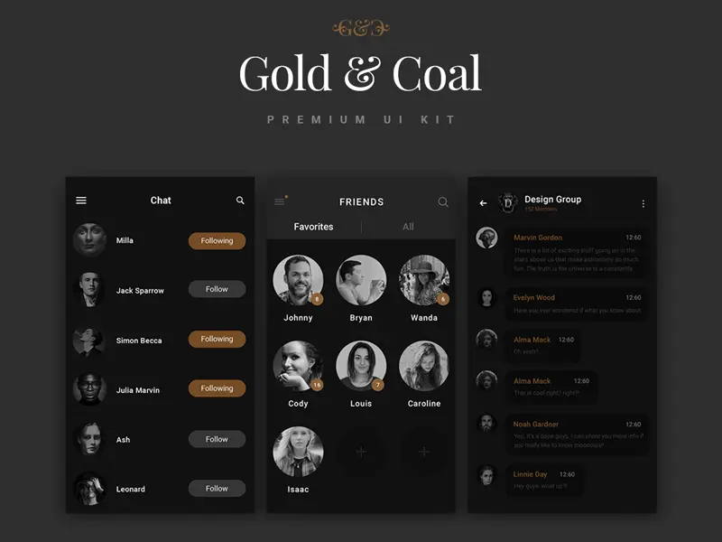 Chat Messages Gold Coal UI Kit