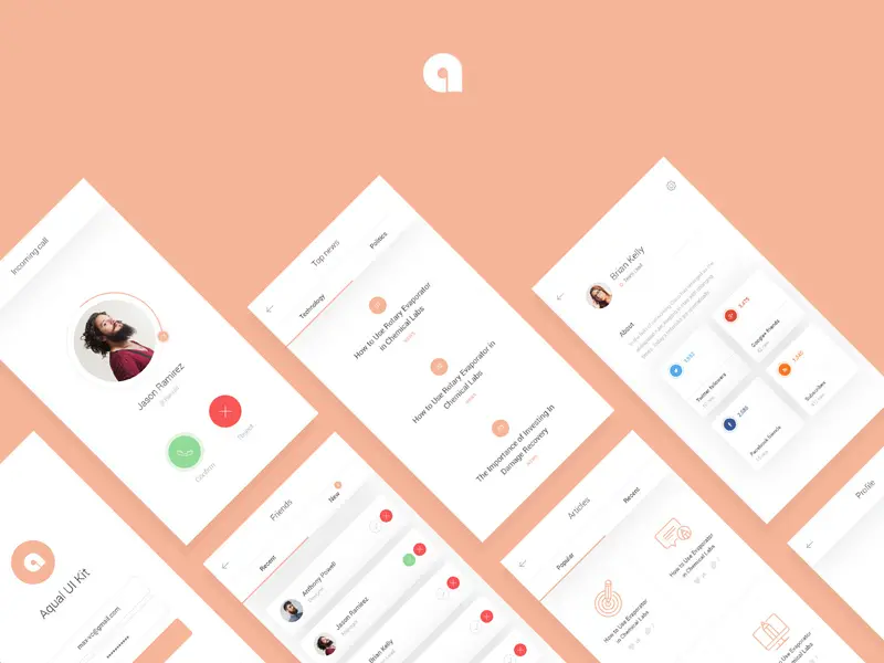 Aqual Mobile UI Kit for Social Networking Apps