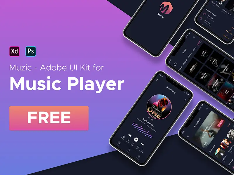 Adobe XD Music UI Kit Muzic