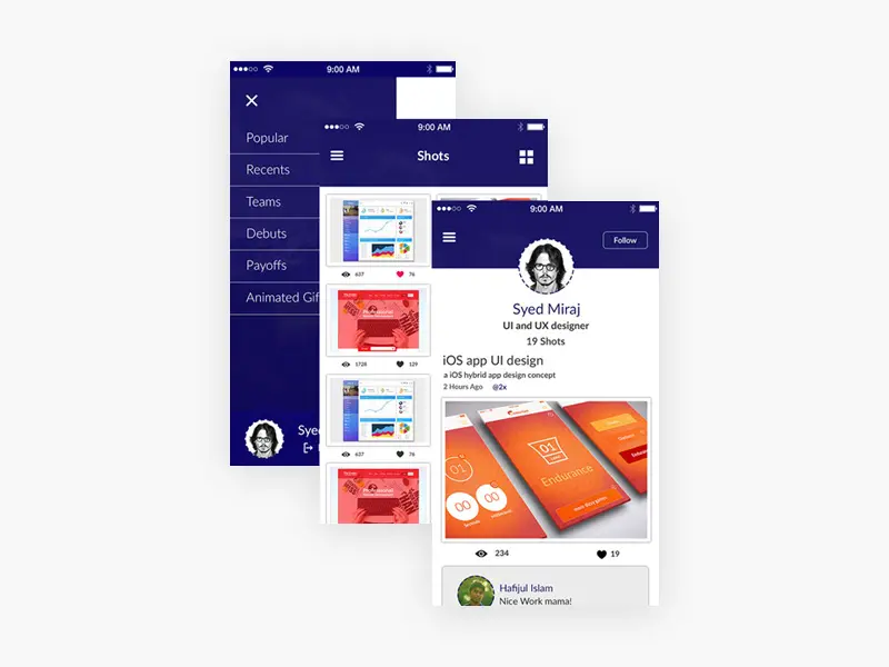 Dribbble App UI