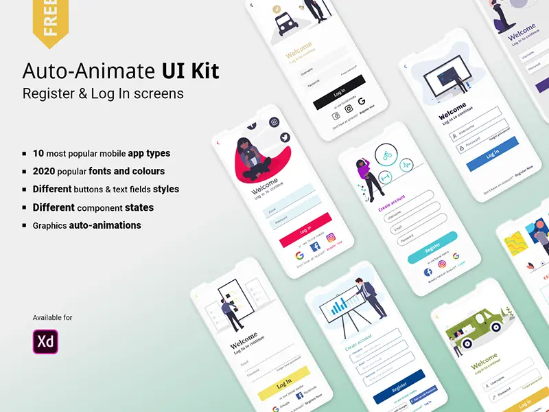 Auto Animate Register Login UI Kit For Adobe XD