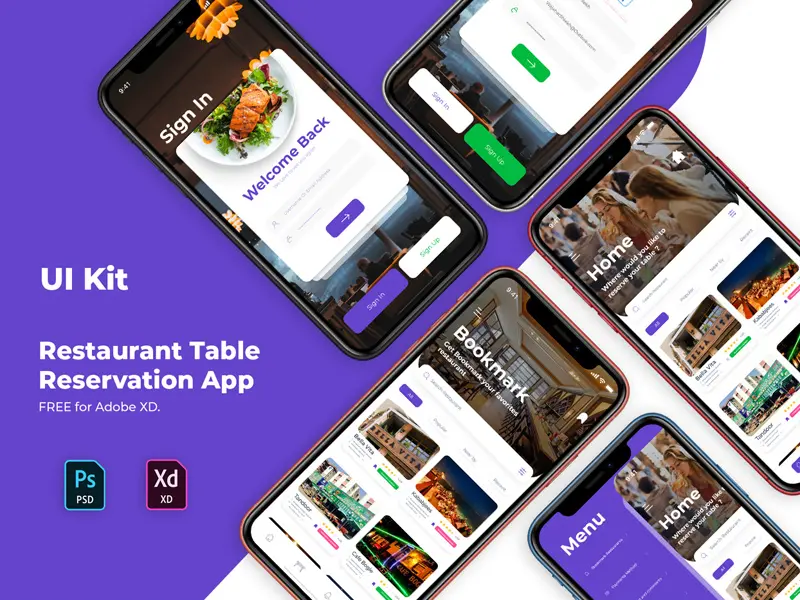 Adobe Xd App UI Kit Restaurant Table Reservation App