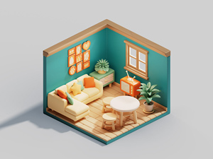 3D Illustration Isometric Room<