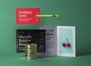 Half Fold Brochure & Invitation Card Stationery Mockup