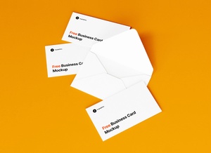 White Business Cards & Envelope Mockups PSD