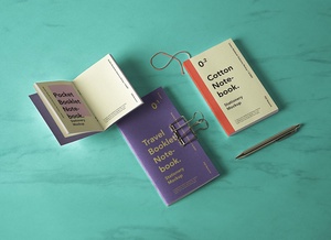 Cotton Notebook, Pocket Booklet & Travel Literature Book Mockup