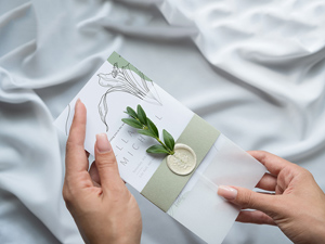 Wedding Invitation Card Mockup With Vellum Wrap<